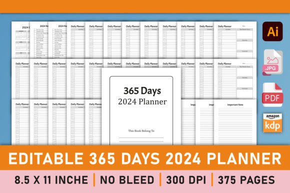 Maximize Your Productivity with the Editable 365 Days 2024 Planner for KDP